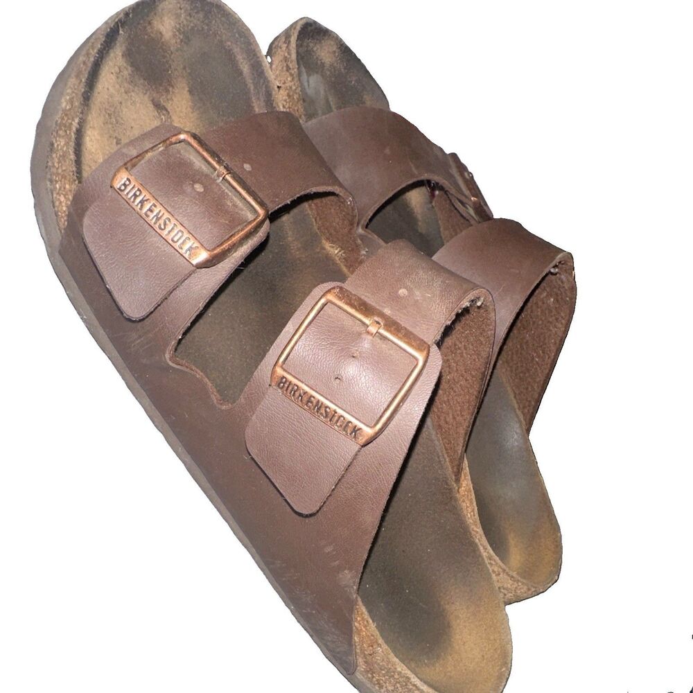 Birkenstock Arizona Brown Leather 2 Strap Buckle Slide Sandals EU 42 US 11